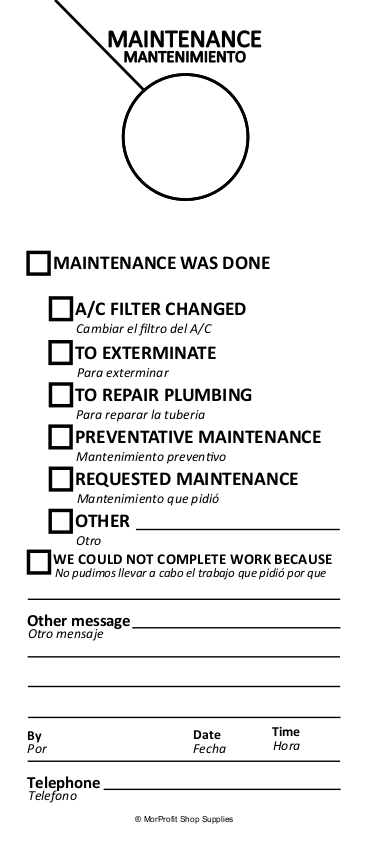 Maintenance Door Hanger Tags - Bilingual English and Spanish for Property Management Rentals Airbnb (50 Pack)