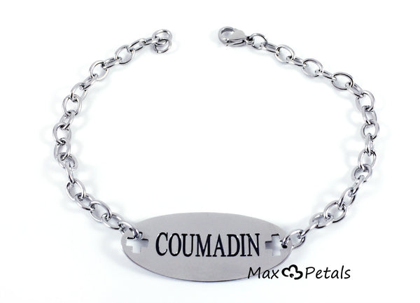 Coumadin Medical Alert ID Stainless Steel Identification Bracelet with 9 Inch Chain