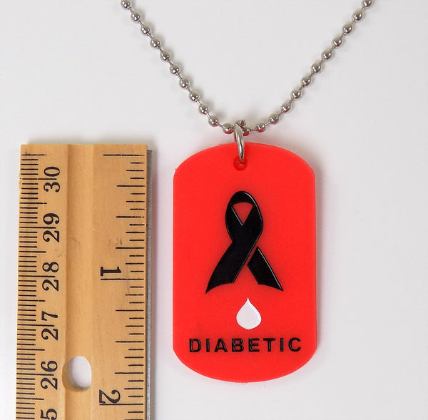 2 Pack - Diabetes Medical Alert Silicone Dog Tag Necklaces Red and Black