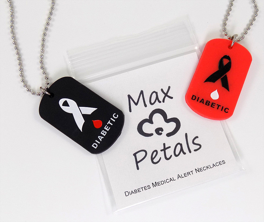 2 Pack - Diabetes Medical Alert Silicone Dog Tag Necklaces Red and Black