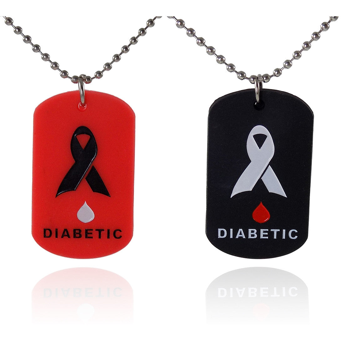 2 Pack - Diabetes Medical Alert Silicone Dog Tag Necklaces Red and Black