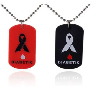 2 Pack - Diabetes Medical Alert Silicone Dog Tag Necklaces Red and Black