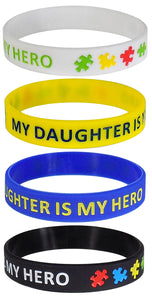 My Daughter is My Hero Autism Support Silicone Bracelet Wristbands (4Pack)