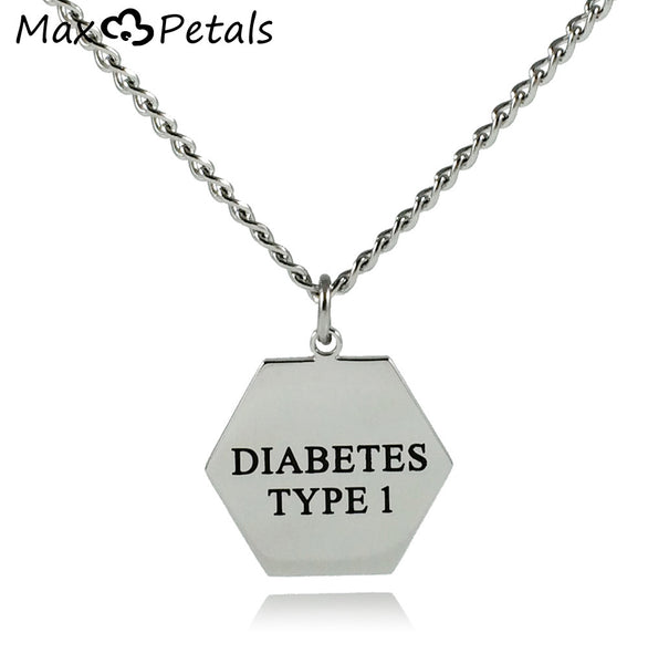 Type 1 Diabetes Medical Alert ID Stainless Steel Pendant Necklace with 26" Chain