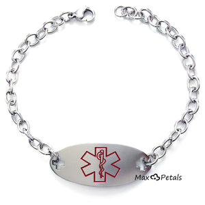 Type 1 Diabetes Medical Alert ID Identification Bracelet with 9" Chain