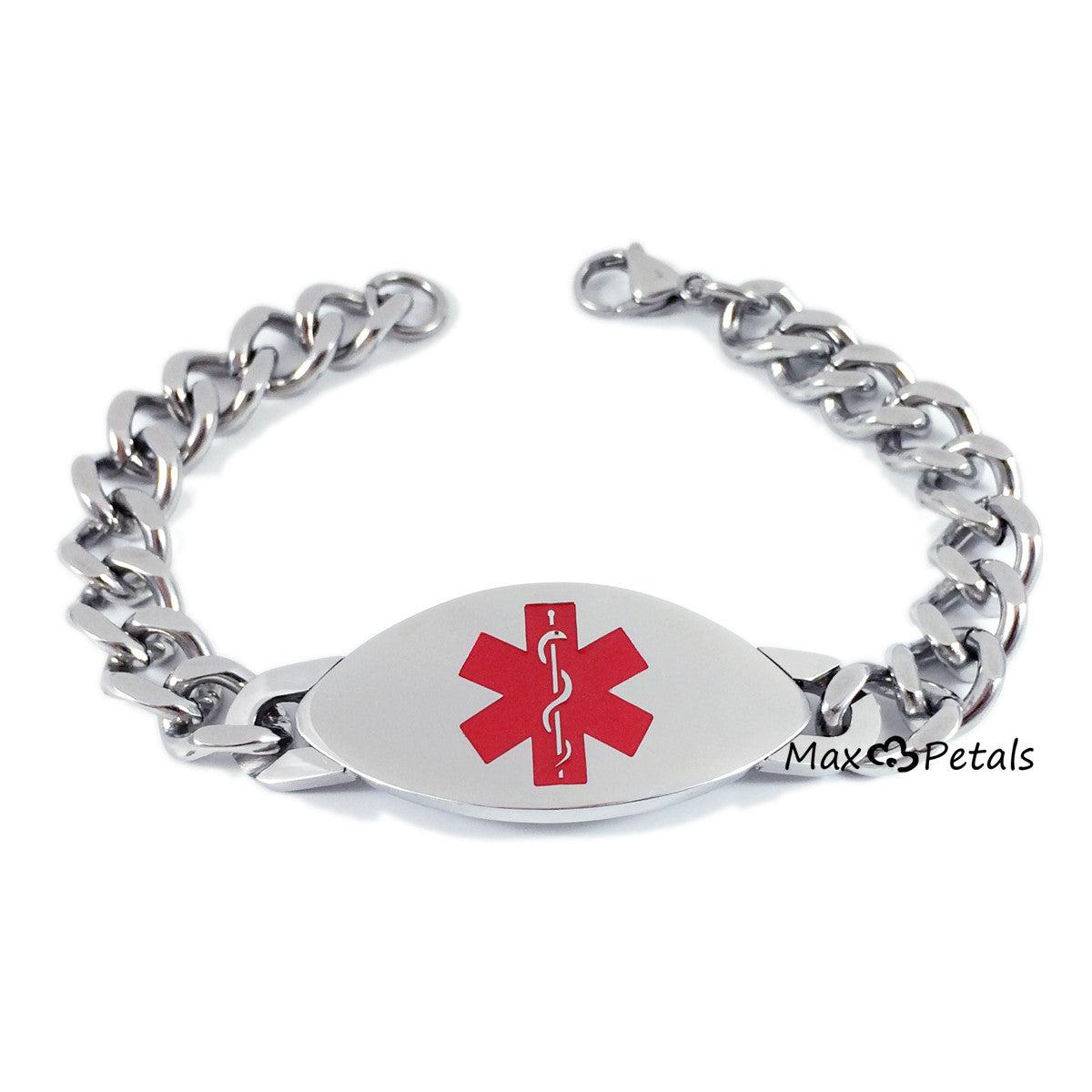 Max Petals - BLOOD THINNER Medical Alert ID Stainless Steel Men's Bracelet with 8" Chain