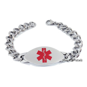 Max Petals - BLOOD THINNER Medical Alert ID Stainless Steel Men's Bracelet with 8" Chain
