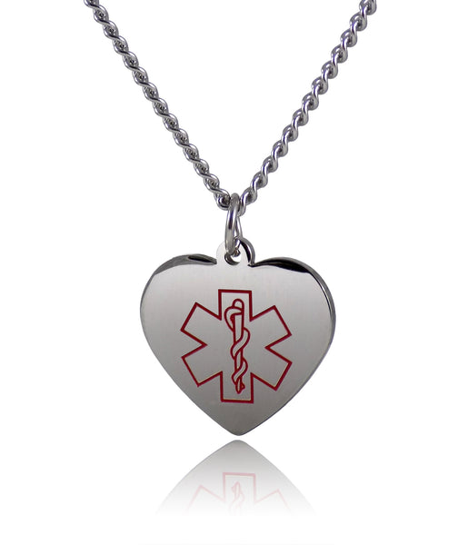 Type 1 Diabetes Medical Alert ID Stainless Steel Heart Pendant Necklace with 26" Chain