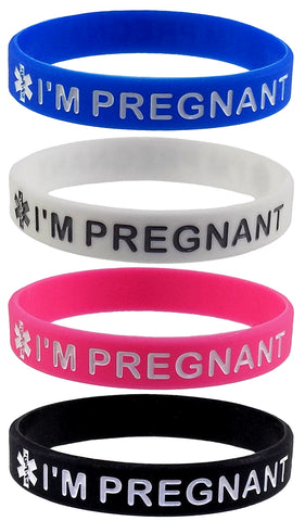 I'M PREGNANT Medical Alert ID Silicone Bracelet Wristbands 4 Pack
