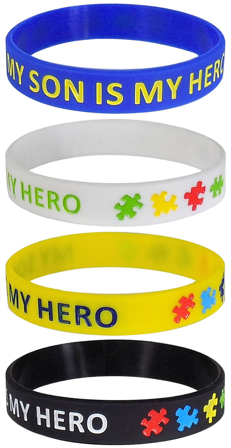 My Son is My Hero Autism Support Silicone Bracelet Wristbands (4 Pack)