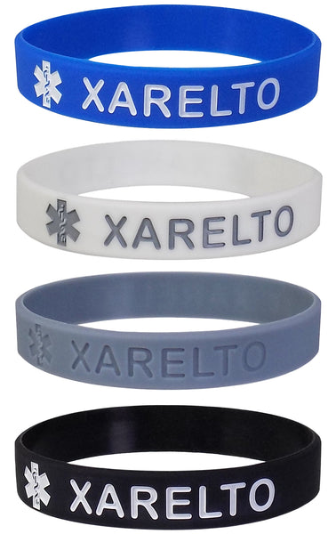 "XARELTO" Medical Alert ID Silicone Bracelet Wristbands 4 Pack