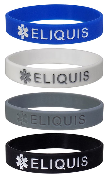 ELIQUIS Medical Alert ID Silicone Bracelet Wristbands 4 Pack