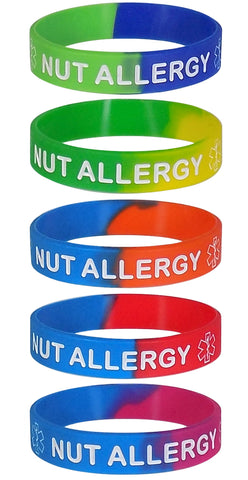 NUT ALLERGY Silicone Wristbands - 7 Inch Kid's Size (5 Pack)