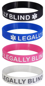 LEGALLY Blind Medical Alert ID Silicone Bracelet Wristbands 4 Pack
