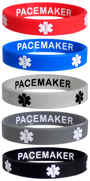 PACEMAKER Medical Alert ID Privacy Enhanced Silicone Bracelets Wristbands 5 Pack