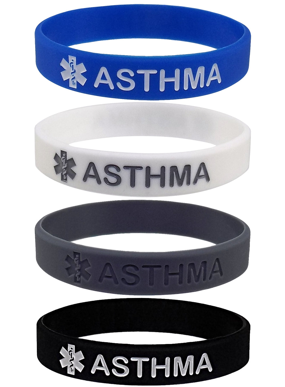 "ASTHMA" Medical Alert ID Silicone Bracelet Wristbands 4 Pack