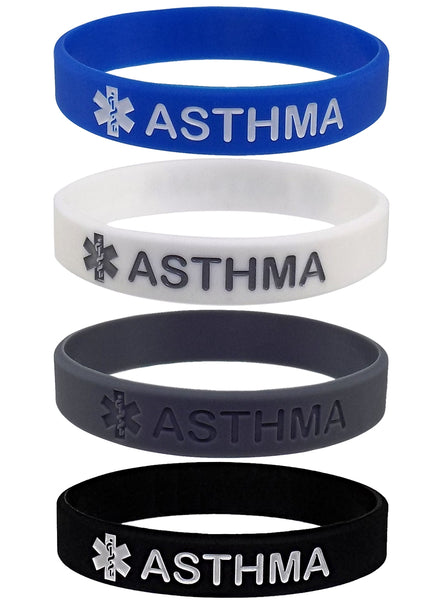 "ASTHMA" Medical Alert ID Silicone Bracelet Wristbands 4 Pack