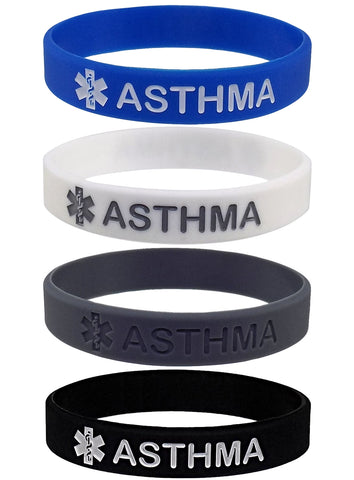 "ASTHMA" Medical Alert ID Silicone Bracelet Wristbands 4 Pack