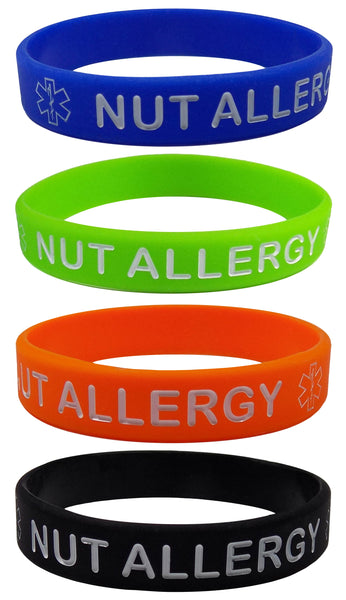 NUT ALLERGY Silicone Wristbands - 5 Inch Small Child Size (4 Pack)