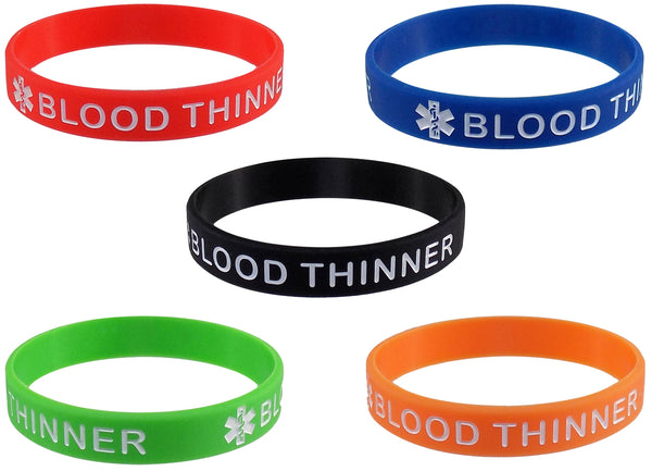 5 Pack - "BLOOD THINNER" Silicone Bracelet Wristbands