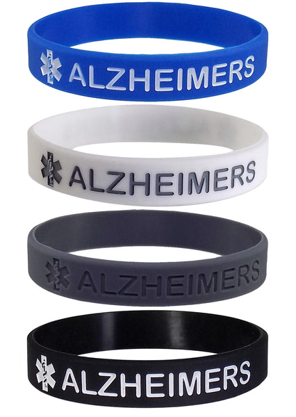 "ALZHEIMERS" Medical Alert ID Silicone Bracelet Wristbands 4 Pack