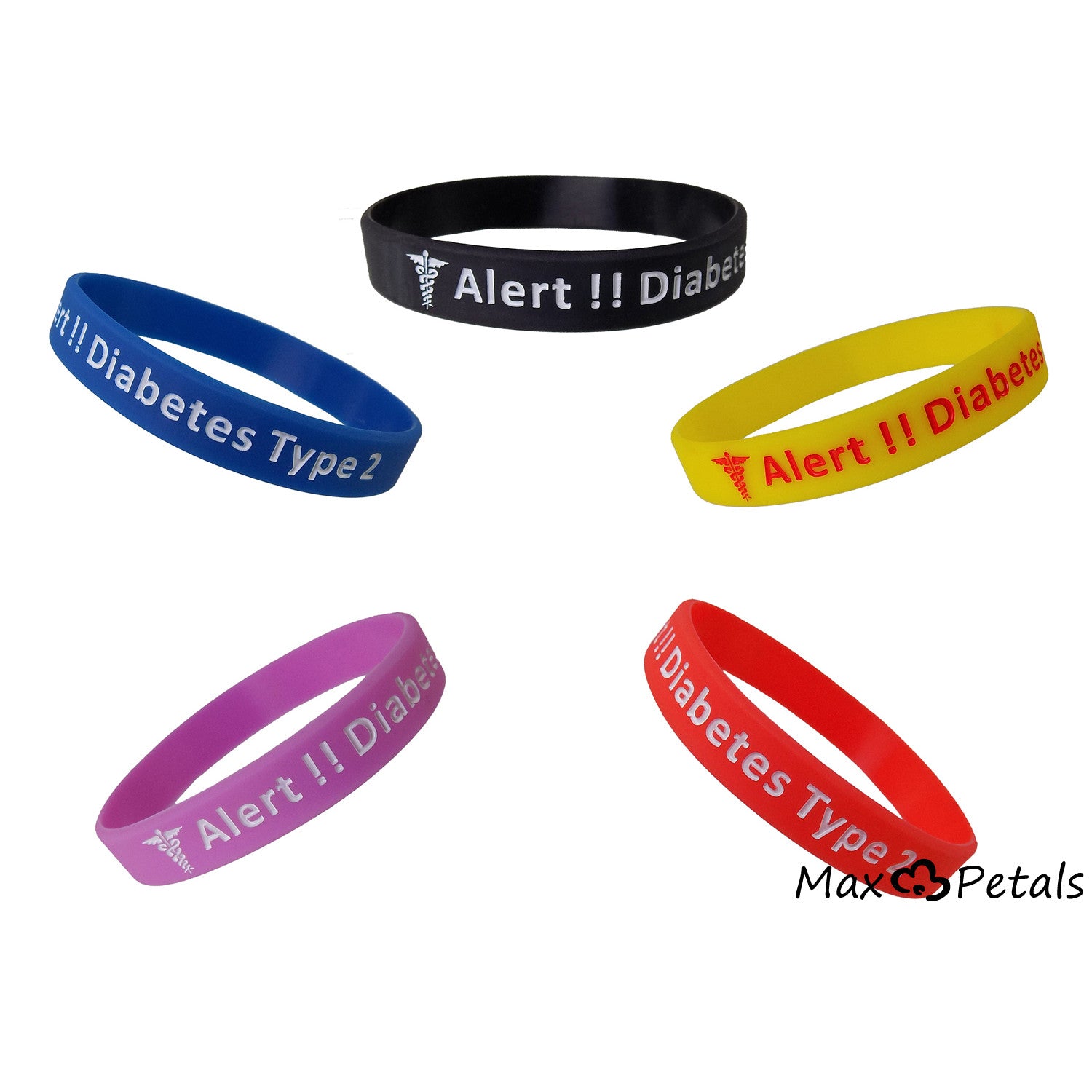 5 Pack - "Diabetes Type 2" Silicone Bracelet Wristbands