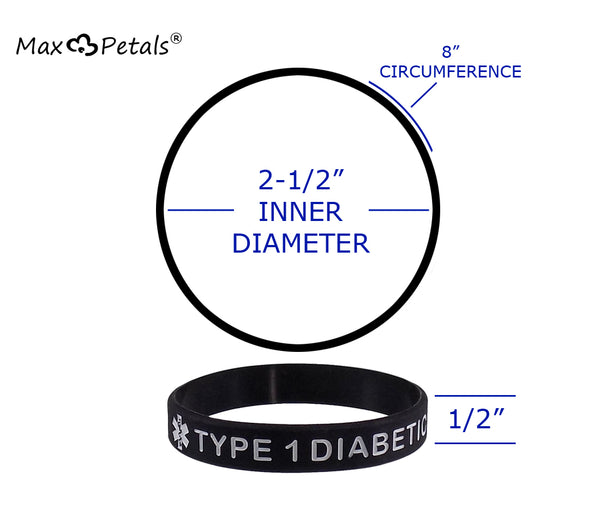 "TYPE 1 DIABETIC" Medical Alert ID Silicone Bracelet Wristbands 4 Pack