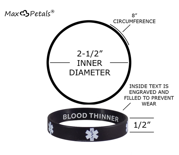 BLOOD THINNER Medical Alert ID Privacy Enhanced Silicone Bracelets Wristbands 5 Pack