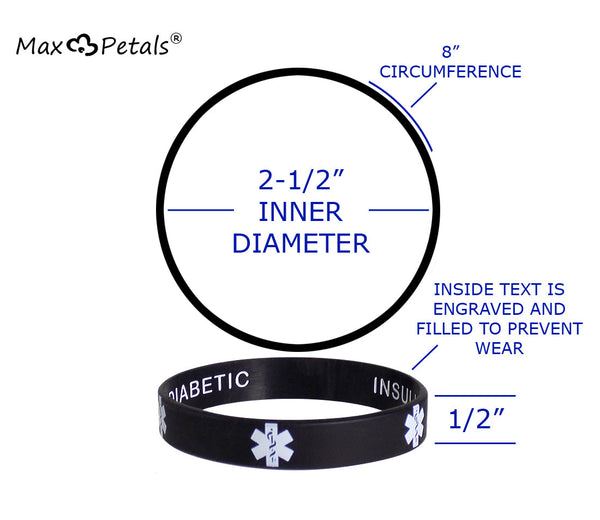 Type 1 Diabetic Insulin Dependent Medical Alert ID Privacy Enhanced Silicone Bracelets Wristbands 5 Pack