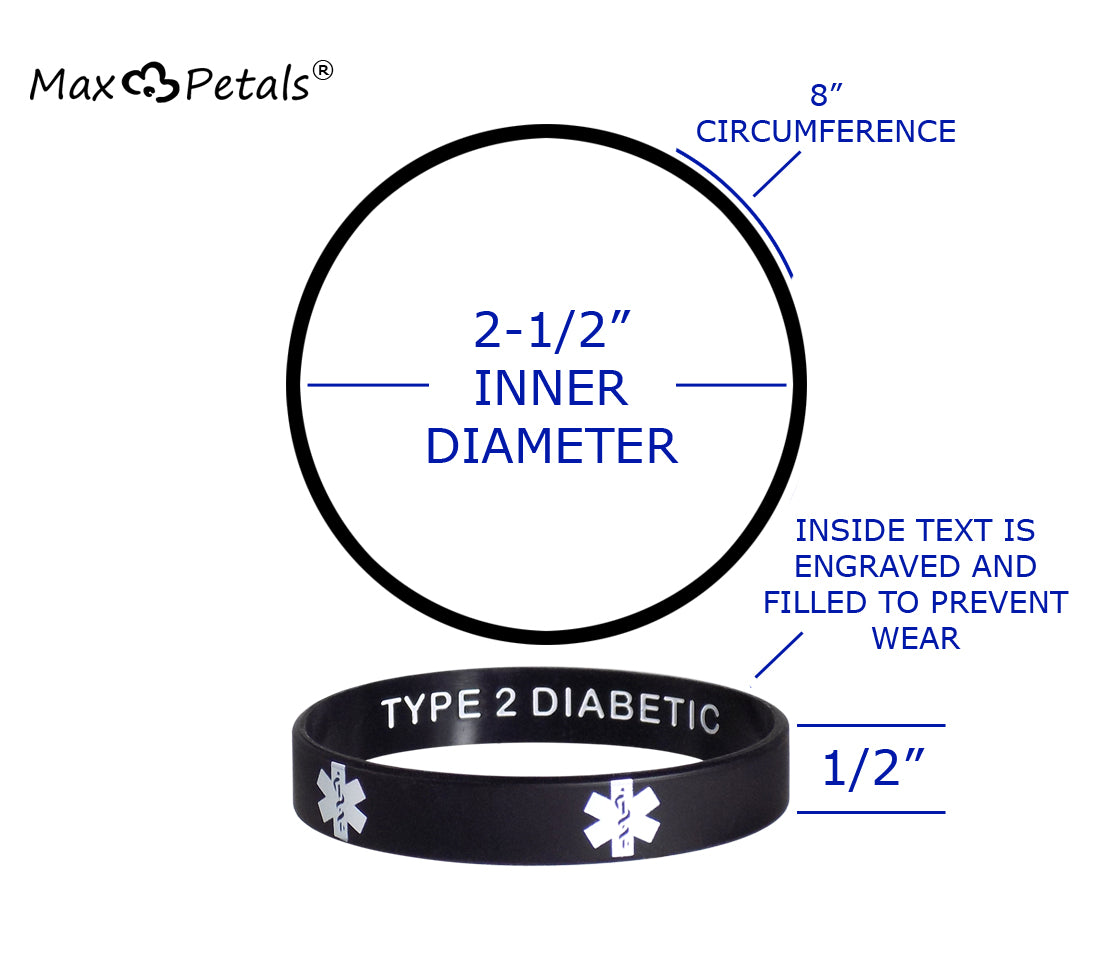 Type 2 Diabetic Medical Alert ID Privacy Enhanced Silicone Bracelets Wristbands 5 Pack