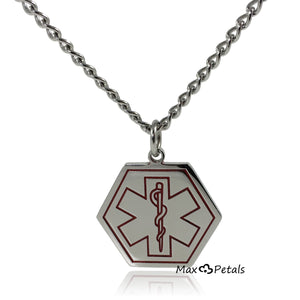 Type 2 Diabetes Medical Alert ID Stainless Steel Pendant Necklace with 26" Chain