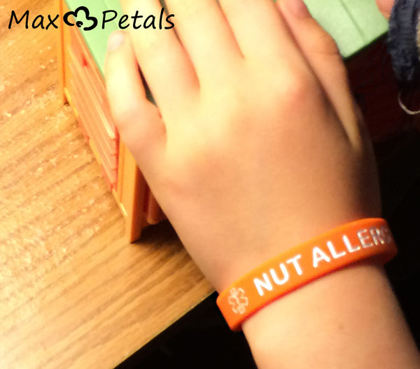 NUT ALLERGY Silicone Wristbands - 7 Inch Kids Size (4 Pack)