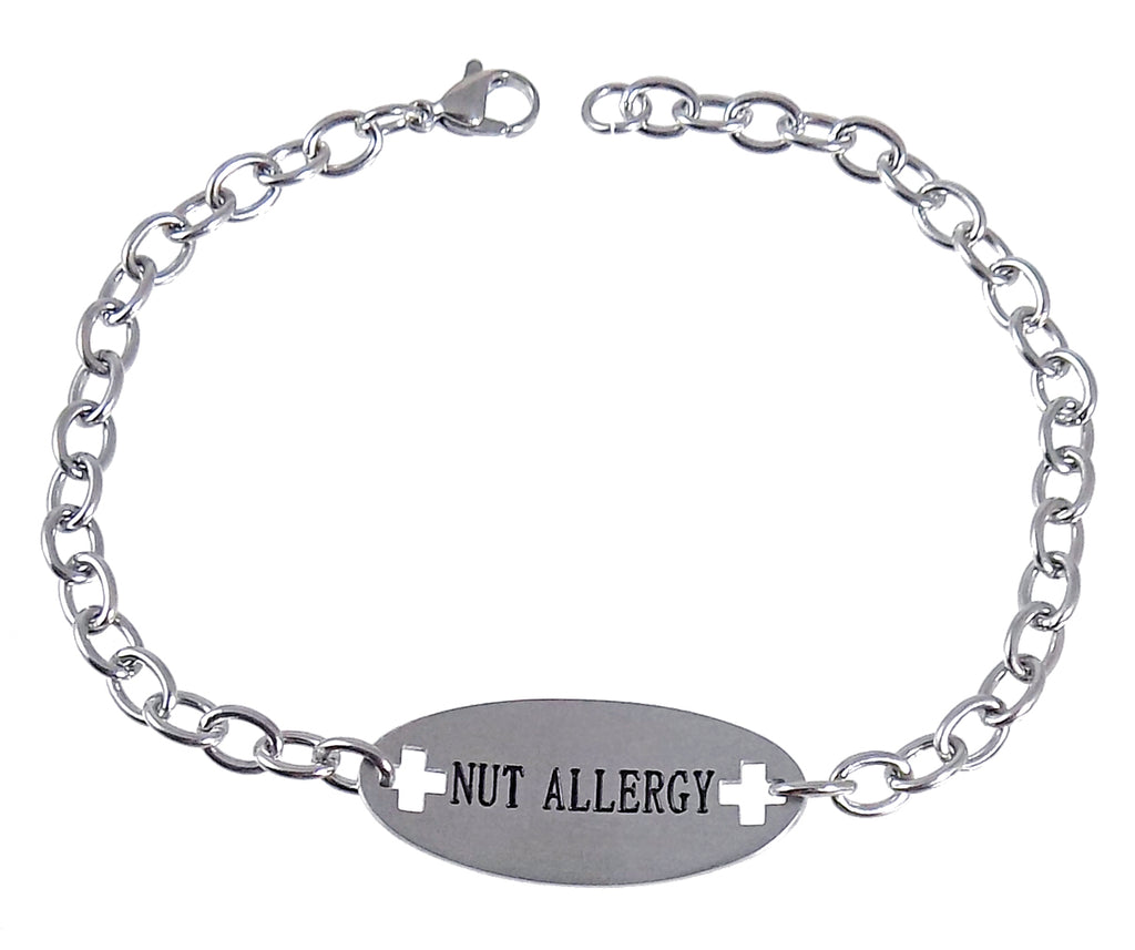 NUT ALLERGY Medical Alert ID Stainless Steel Identification Bracelet w Max Petals