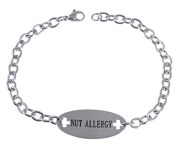 NUT ALLERGY Medical Alert ID Stainless Steel Identification Bracelet with 9 Inch Chain