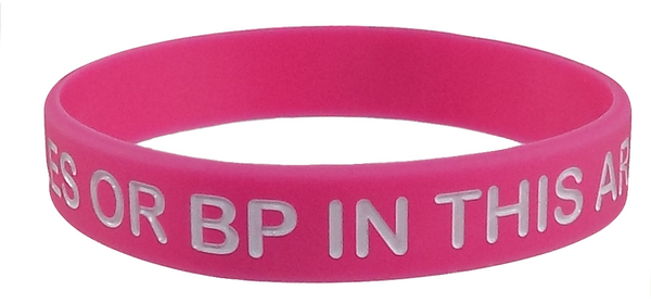 100 PACK "NO NEEDLES OR BP IN THIS ARM" Lymphedema Medical Alert ID Silicone Bracelet Wristbands ADULT SIZE (8 Inches)