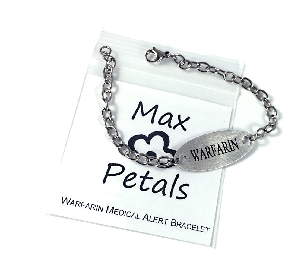 Warfarin Medical Alert ID Stainless Steel Identification Bracelet with 9 Inch Chain