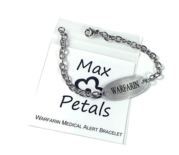 Warfarin Medical Alert ID Stainless Steel Identification Bracelet with 9 Inch Chain