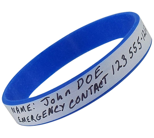 Alzheimers Medical Alert Bracelet ID - with Writeable Area for Emergency Contact Information Silicone Bracelet Wristbands 4 Pack